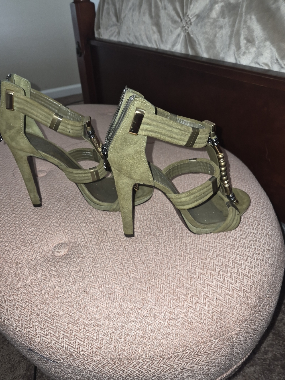 Tory Burch Olive Suede Strappy Stiletto Sandals